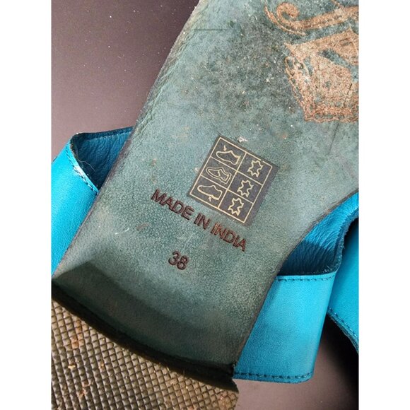 Free People Sandals Size 38 / US Sz 7.5 Blue Leather Toe Loop San Antoni Slide - Picture 8 of 9